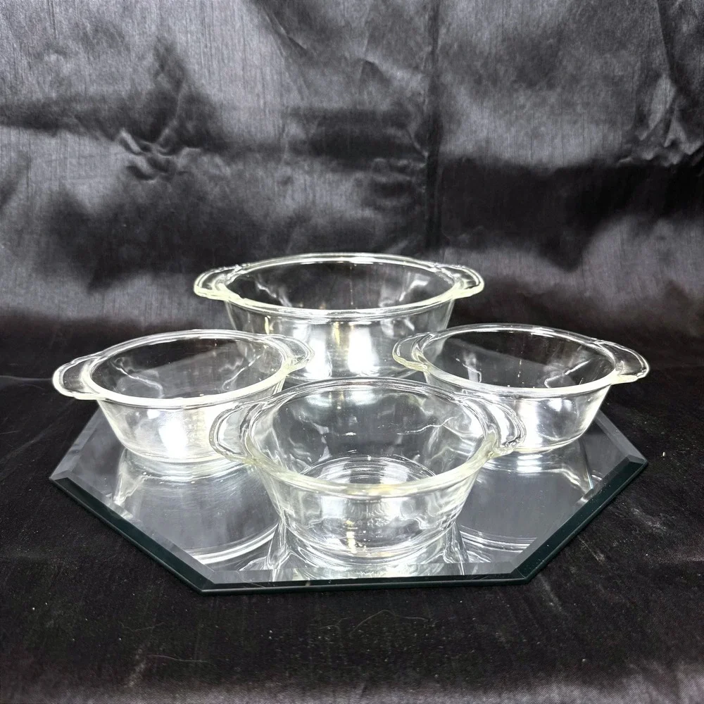 Vintage 4pc Fire-King Clear Glass Baking Casserole Set 1 - 1qt & 3 - 8oz Pieces